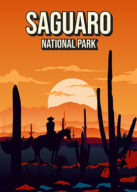 Saguaro National Park Sunset Nature Landscape Poster
