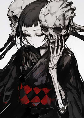Anime Girl with Skulls