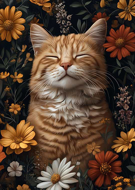 Orange Cat in Flowers