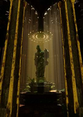 Ancient Statue in a Mystical Chamber