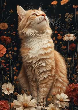 Orange Cat in Flowers