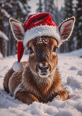 Fawn in Santa Hat
