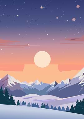 Snowy Mountain Sunset