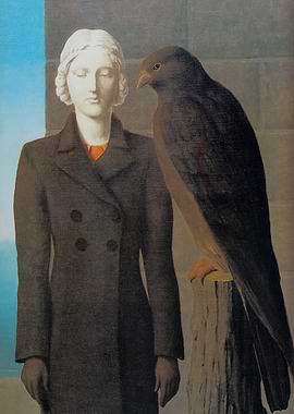 Woman and Hawk Les Eaux Pofondes by rene magritte
