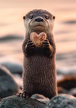 Otter Holding Heart Shell
