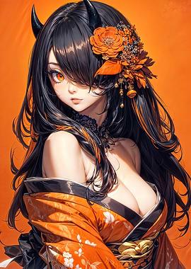 Orange Floral Anime Girl