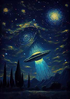 UFO Over Starry Night