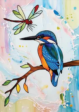Kingfisher’s Serenity: A Stained Glass Symphony