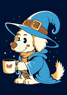 Dog Wizard with Coffee
