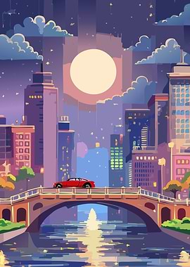 Night Cityscape with Bridge