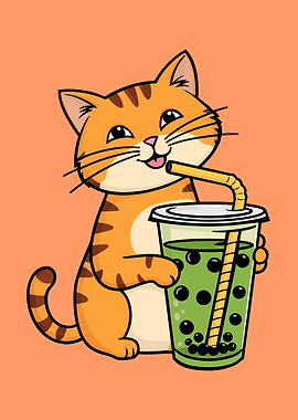 Cat with Boba Tea