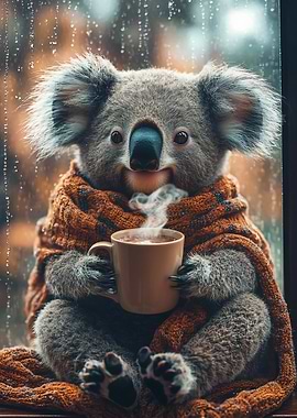 Koala with Hot Drink