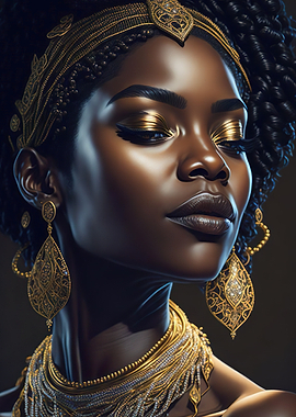 African Queen Portrait Black Woman Wall Art - Mystical Ebony Essence Portrait - African Queen - Modern Home Décor