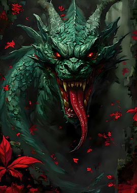 Green Dragon with Red Eyes