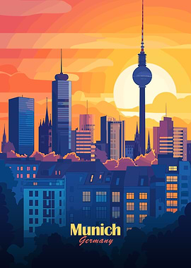 Munich Skyline Sunset
