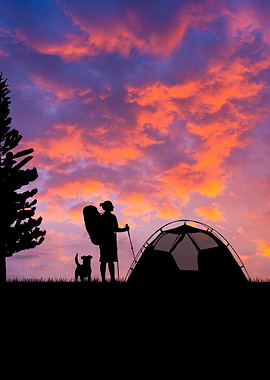 Camping Silhouette at Sunset