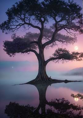 Silhouetted Tree at Dusk