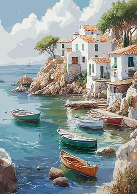 Mediterranean Village Seascape