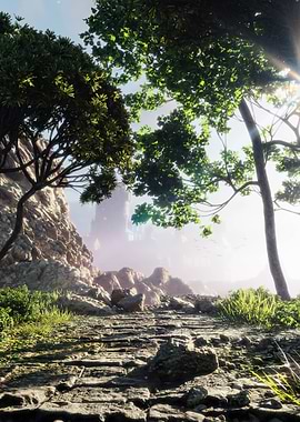 Stone Path Through Forest