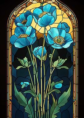 Stained Glass Poppy Panel