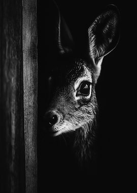 Fawn Peeking from Shadows