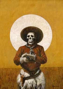 Vintage Skeleton Cowboy On Gold