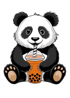 Cute Panda with Boba Tea