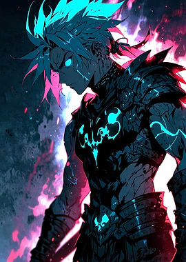 Anime Warrior with Blue Hair