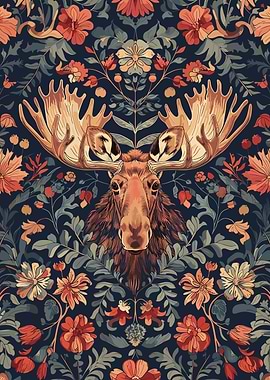 Moose Floral Pattern
