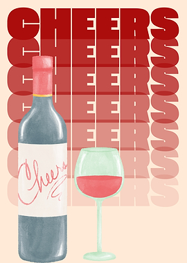 Cheers Wine Glass & Bottle