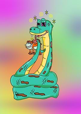 Snake and Frog Retro Cartoon
