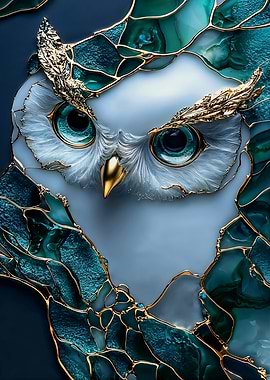 Golden Owl in Teal