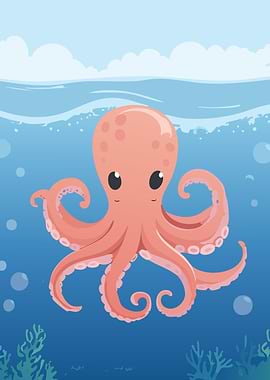 Cute Pink Octopus Illustration