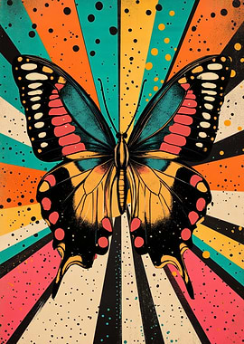 Retro Butterfly Art | Abstract Butterfly Illustration in Bold Colors