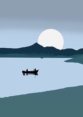 Silhouette Boat on Lake