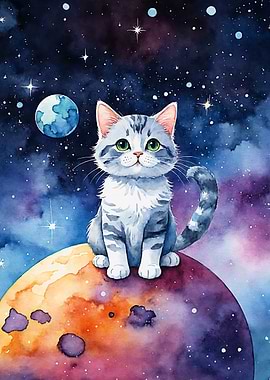 Space Cat Watercolor