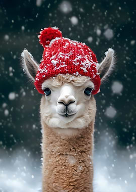 Cute Alpaca In Red Hat