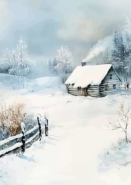 Winter Cabin in the Woods