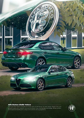 Artistic Poster of the Alfa Romeo Giulia Veloce - Italian Elegance in Metallic Green