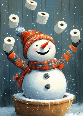 Snowman Juggling Toilet Paper Christmas