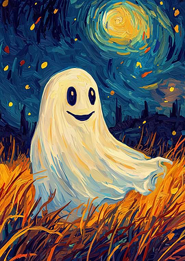 Smiling Ghost in Night Sky