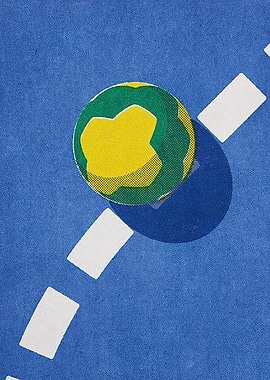 Yellow and Green Ball on Blue