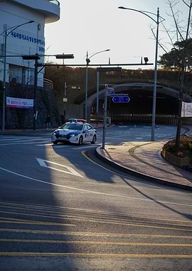 Korean Police Car at Tunnel Entrance