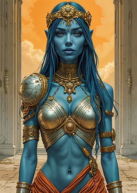 Blue-Skinned Warrior Woman