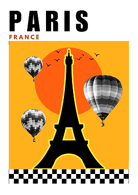 Paris - France Mid Century Modern Collage Travel Poster