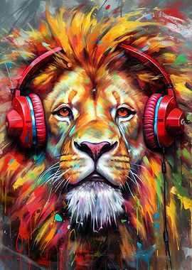 Lion with Headphones