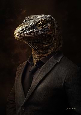 Komodo Dragon in Suit Portrait