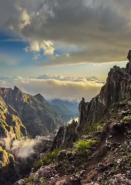 Mountaintop View with Clouds
