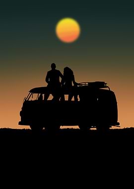Silhouette Couple Van Sunset