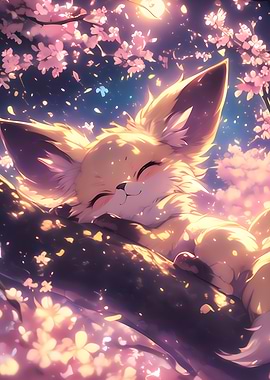 Sleeping Fox in Cherry Blossoms